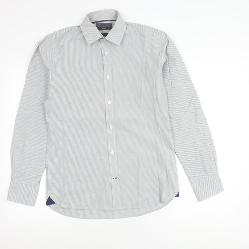 Burton Menswear Men’s Grey Striped Slim Fit Button-Up Shirt S