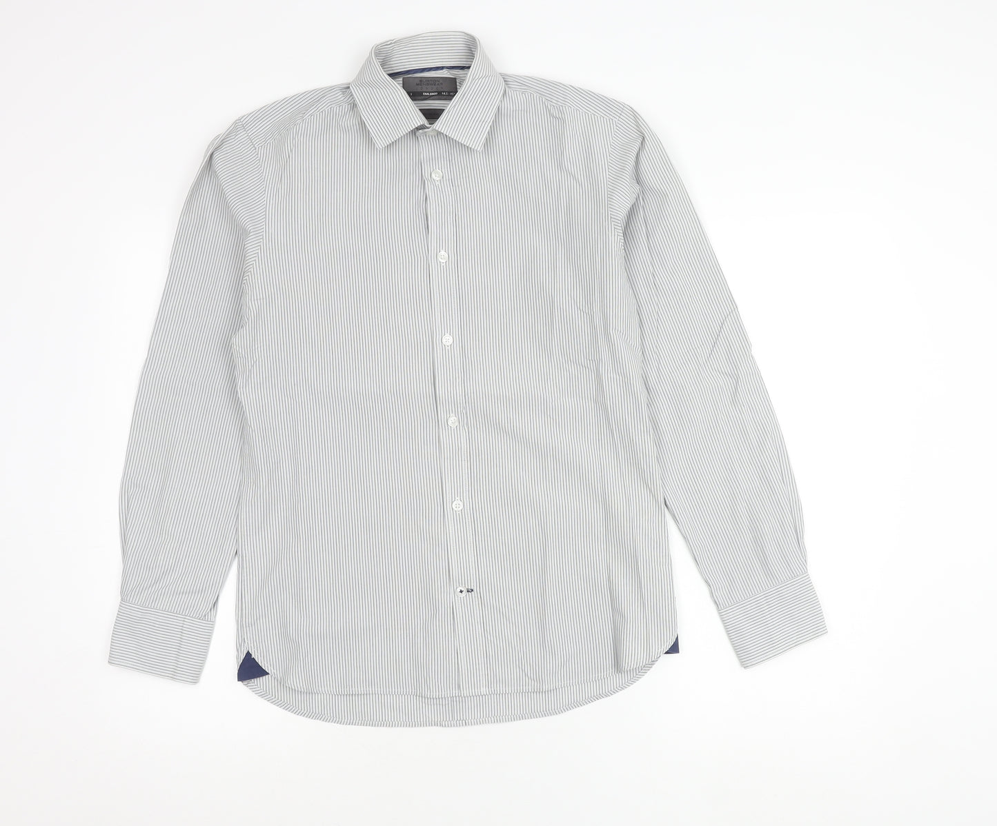 Burton Menswear Men’s Grey Striped Slim Fit Button-Up Shirt S