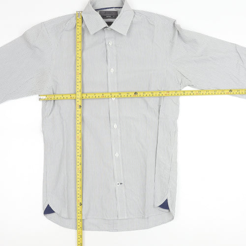 Burton Menswear Men’s Grey Striped Slim Fit Button-Up Shirt S