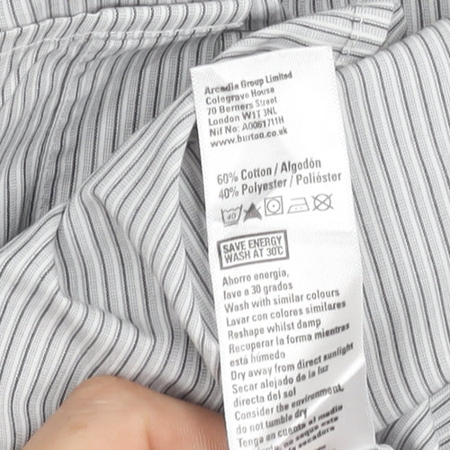 Burton Menswear Men’s Grey Striped Slim Fit Button-Up Shirt S