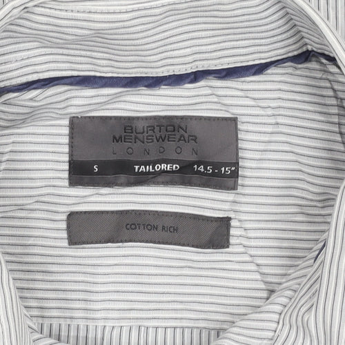 Burton Menswear Men’s Grey Striped Slim Fit Button-Up Shirt S