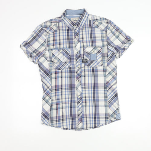 Next Men's Blue Check Short Sleeve Button Up Shirt Size S