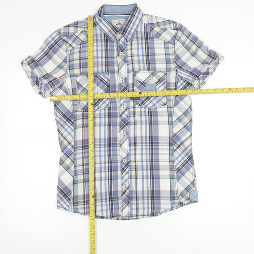 Next Men's Blue Check Short Sleeve Button Up Shirt Size S