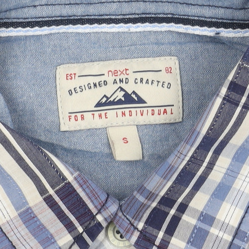 Next Men's Blue Check Short Sleeve Button Up Shirt Size S