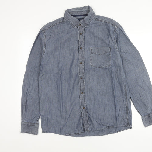 Marks and Spencer Blue Harbour Men's Blue M 38-40" Denim Cotton Button-Up Shirt