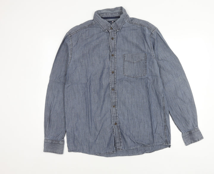 Marks and Spencer Blue Harbour Men's Blue M 38-40" Denim Cotton Button-Up Shirt