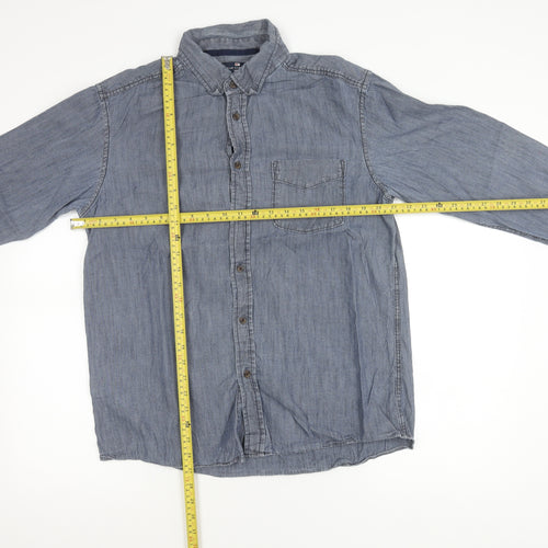 Marks and Spencer Blue Harbour Men's Blue M 38-40" Denim Cotton Button-Up Shirt