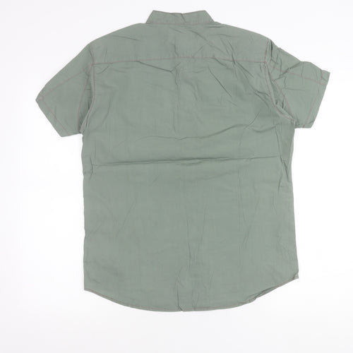 Diesel Men's Green M Regular Fit Short Sleeve Cotton Button-Up Shirt