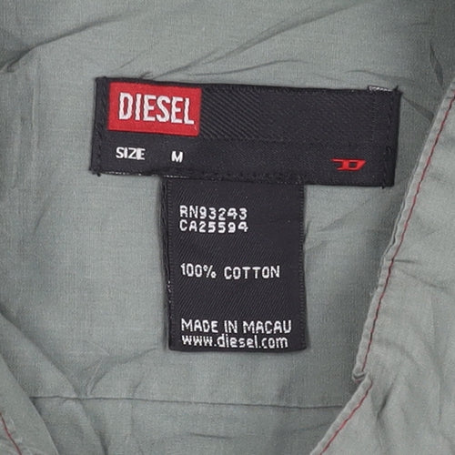 Diesel Men's Green M Regular Fit Short Sleeve Cotton Button-Up Shirt
