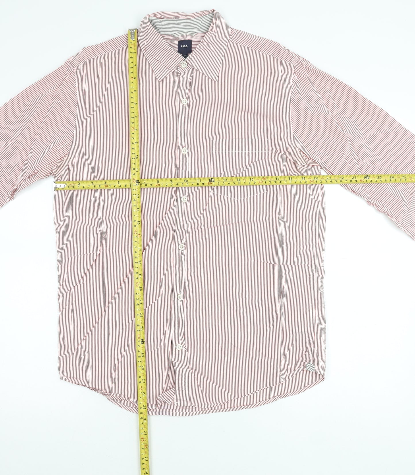 Gap Men’s Red Striped Cotton Button-Up Shirt Size M Regular Fit