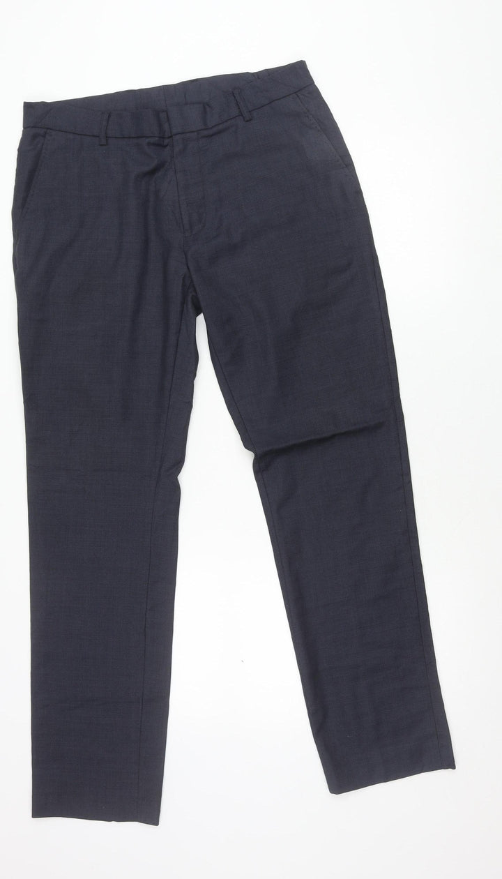 Topman Unisex Adults Blue Wool Blend Dress Trousers Size 34R