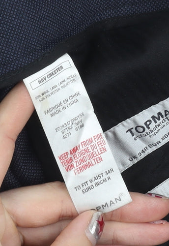 Topman Unisex Adults Blue Wool Blend Dress Trousers Size 34R