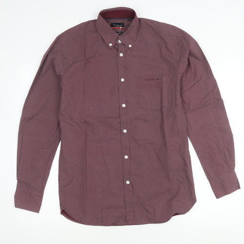 Pierre Cardin Men’s Red Geometric Long Sleeve Regular Fit Shirt S