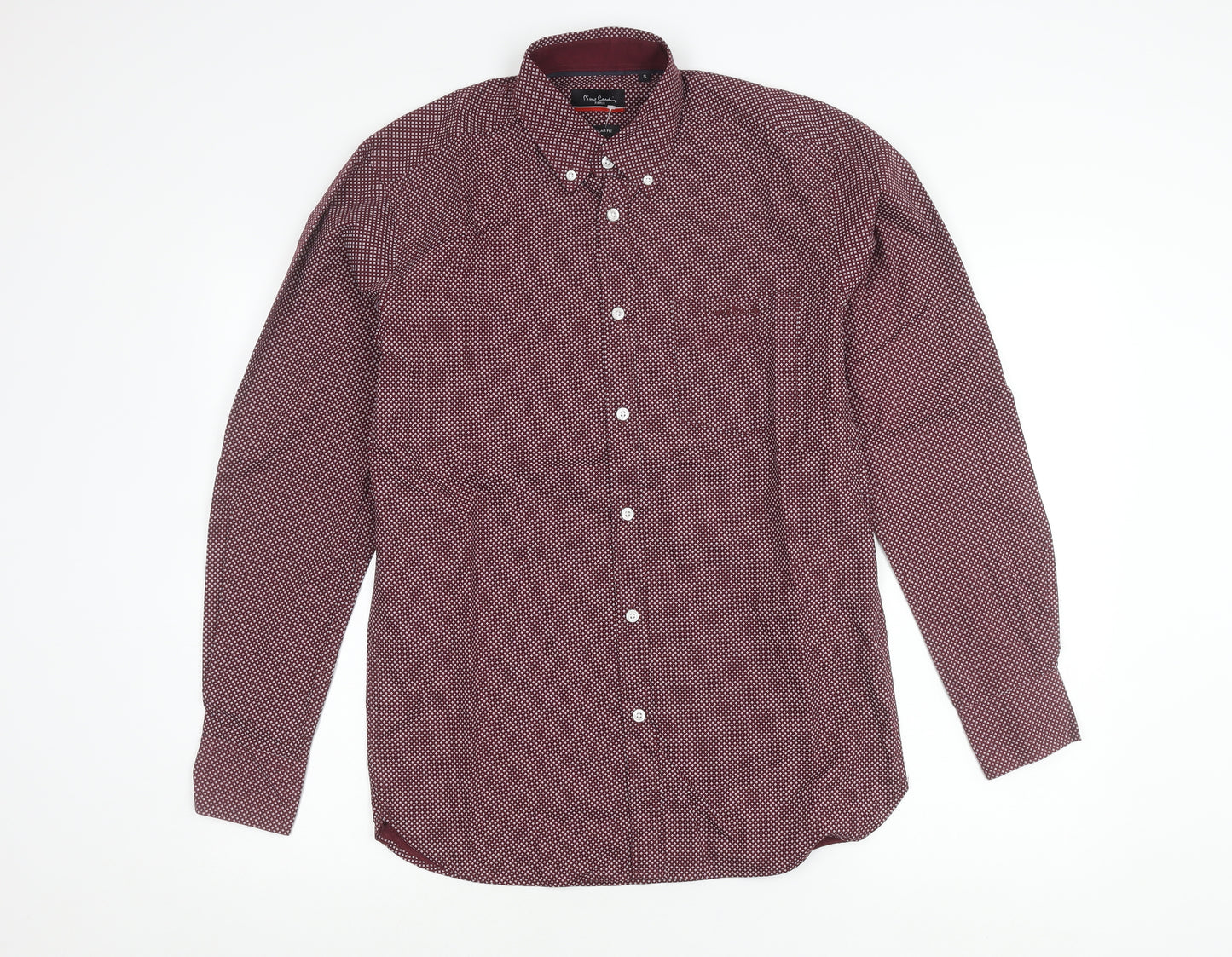 Pierre Cardin Men’s Red Geometric Long Sleeve Regular Fit Shirt S