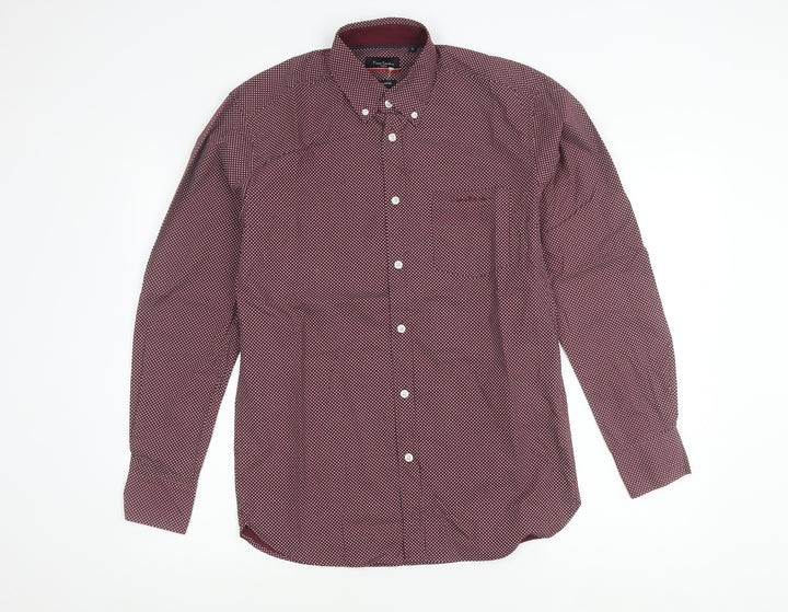 Pierre Cardin Men’s Red Geometric Long Sleeve Regular Fit Shirt S