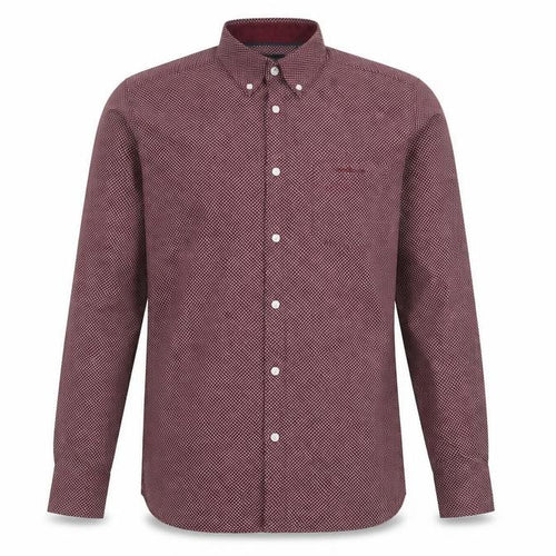 Pierre Cardin Men’s Red Geometric Long Sleeve Regular Fit Shirt S
