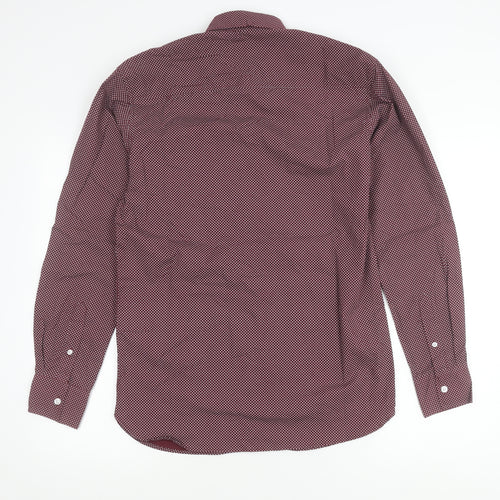 Pierre Cardin Men’s Red Geometric Long Sleeve Regular Fit Shirt S