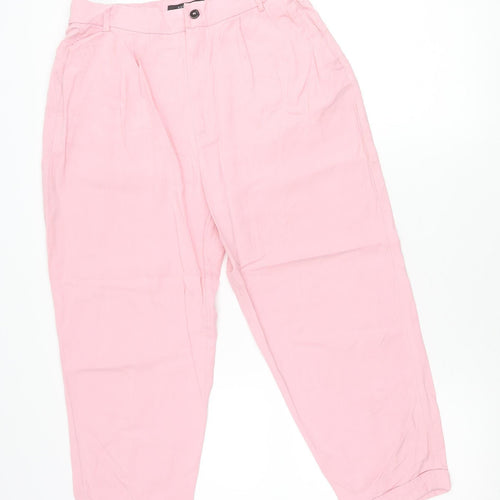 Zara Women Pink Lyocell Chino Trousers Size 12 Relaxed Fit