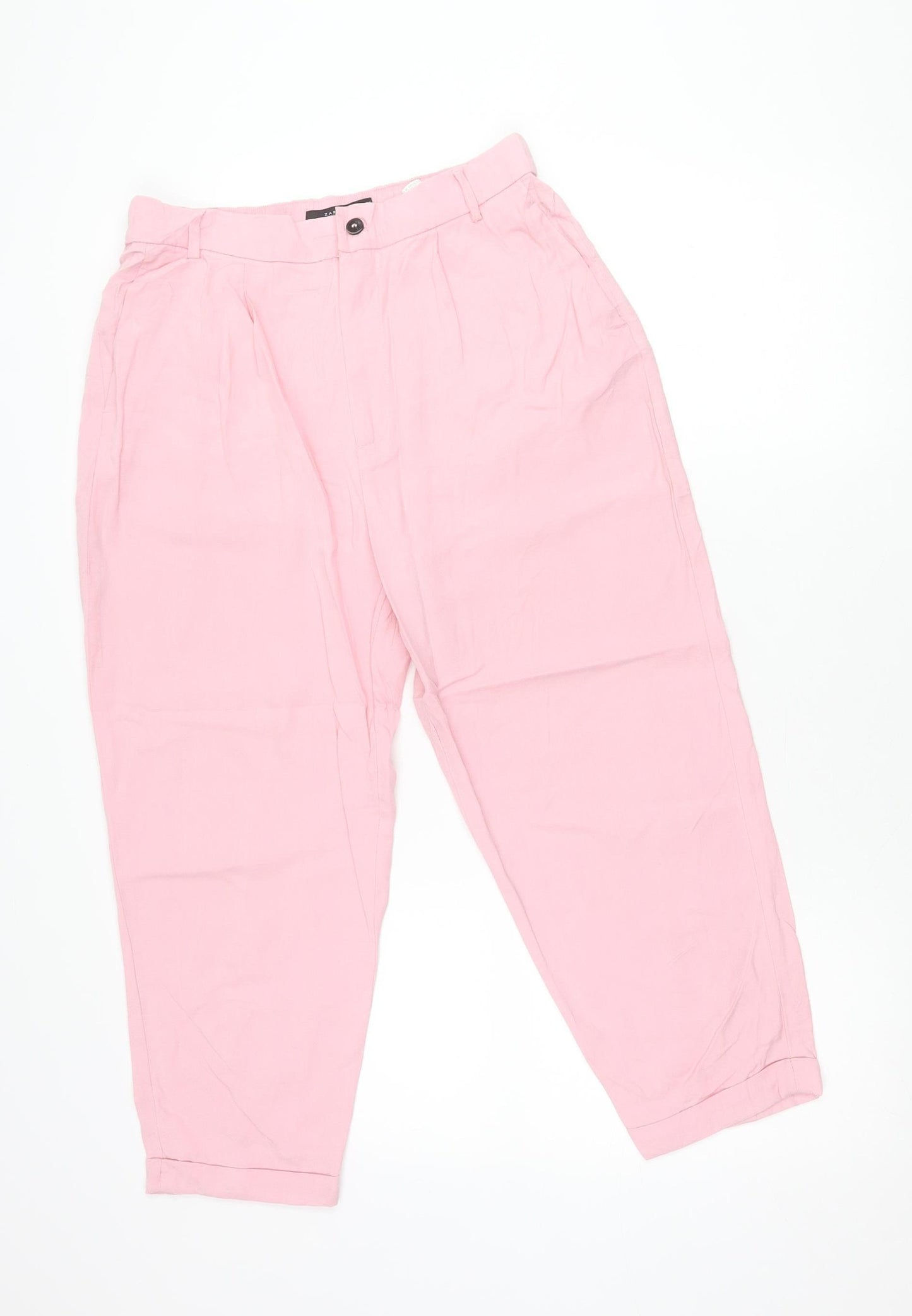 Zara Women Pink Lyocell Chino Trousers Size 12 Relaxed Fit