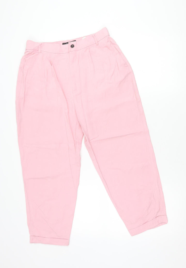 Zara Women Pink Lyocell Chino Trousers Size 12 Relaxed Fit