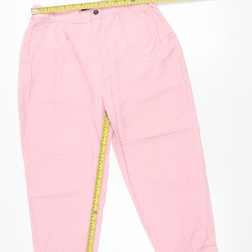 Zara Women Pink Lyocell Chino Trousers Size 12 Relaxed Fit