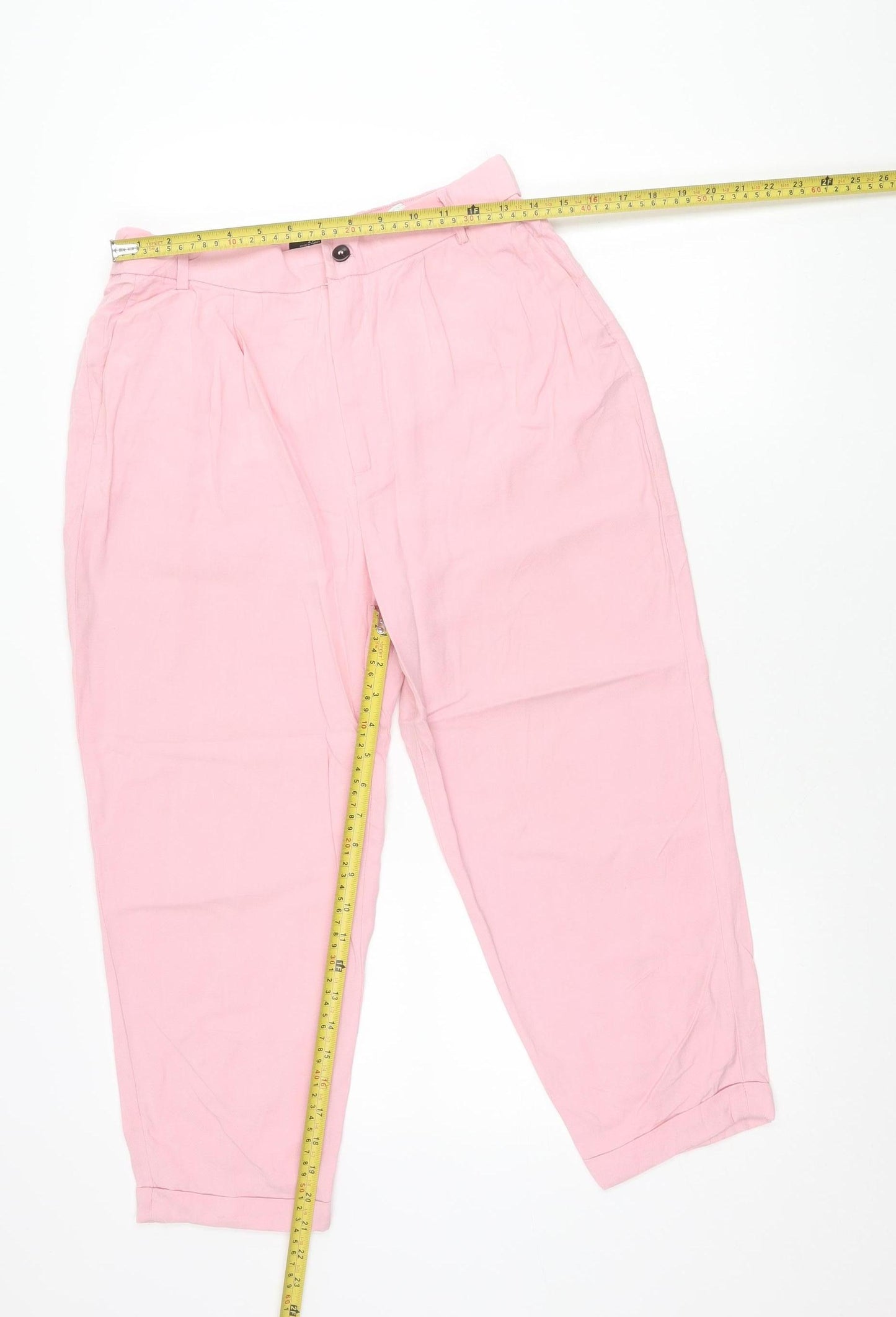 Zara Women Pink Lyocell Chino Trousers Size 12 Relaxed Fit