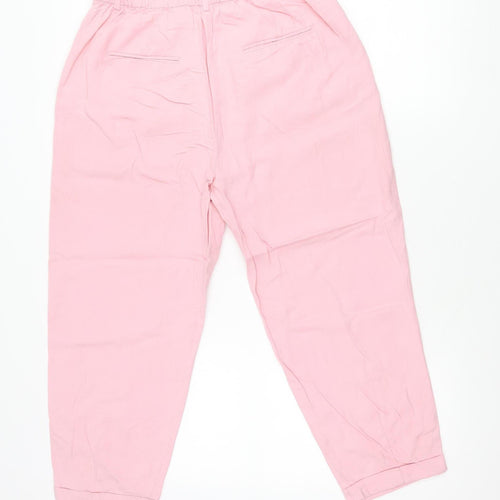 Zara Women Pink Lyocell Chino Trousers Size 12 Relaxed Fit