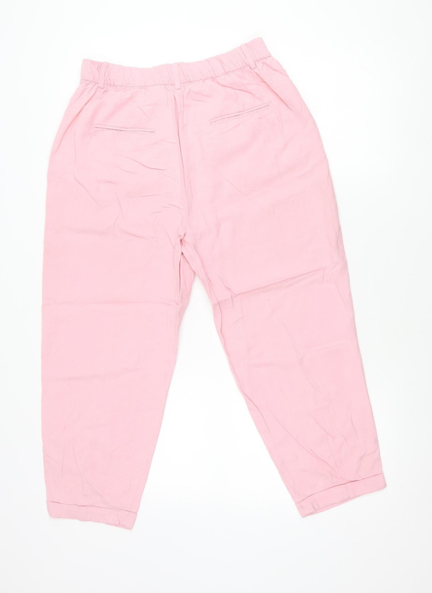 Zara Women Pink Lyocell Chino Trousers Size 12 Relaxed Fit