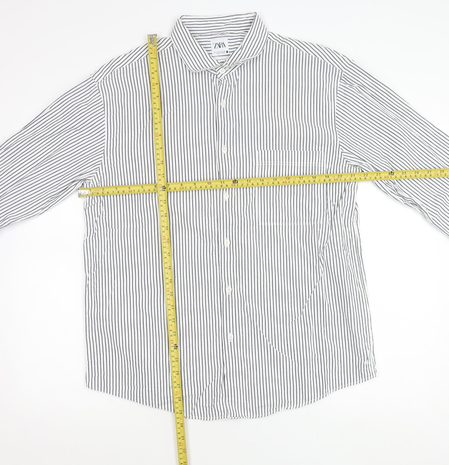 Zara Men’s White Striped Cotton Long Sleeve Regular Fit Shirt XL
