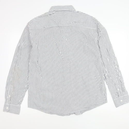 Zara Men’s White Striped Cotton Long Sleeve Regular Fit Shirt XL