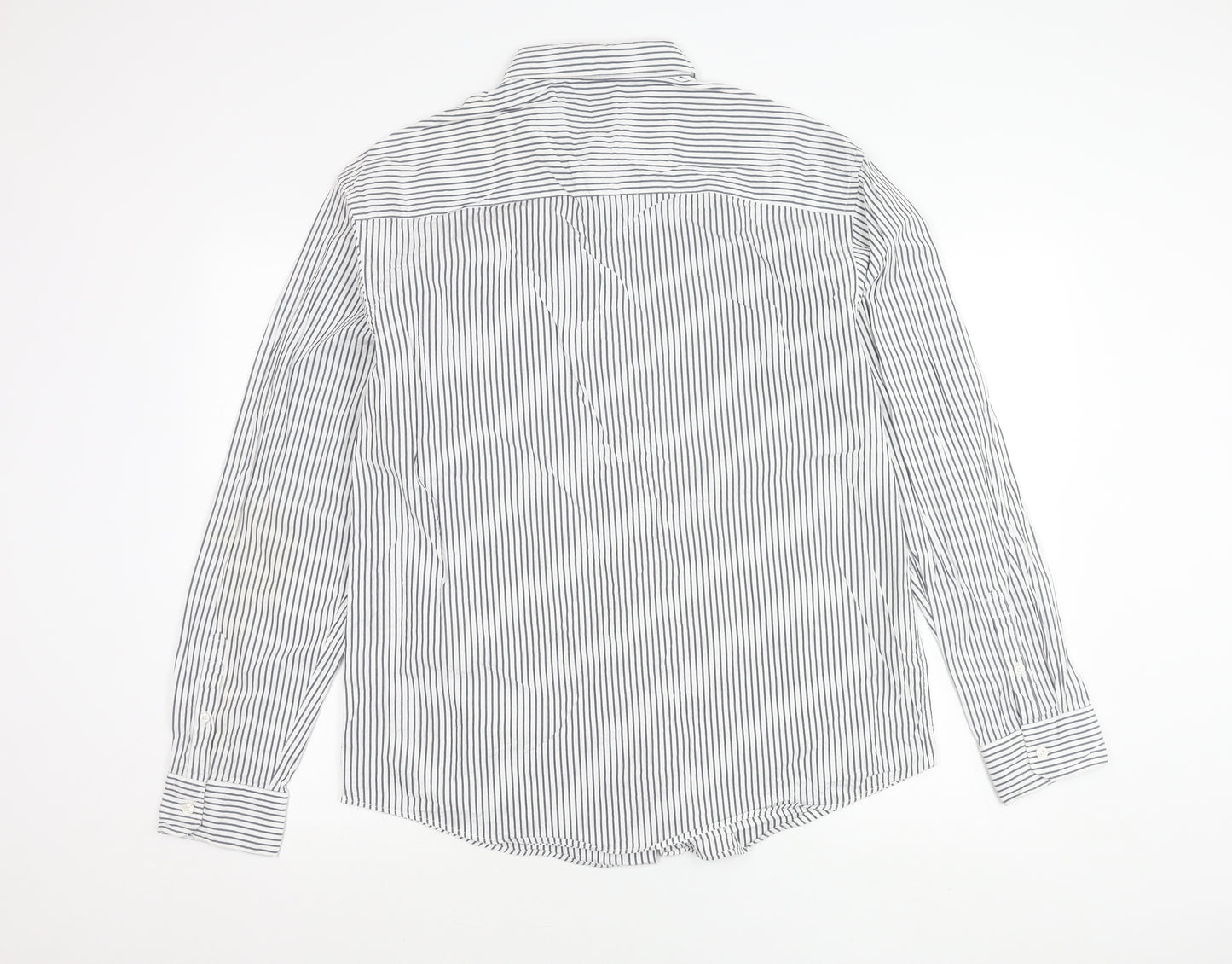 Zara Men’s White Striped Cotton Long Sleeve Regular Fit Shirt XL