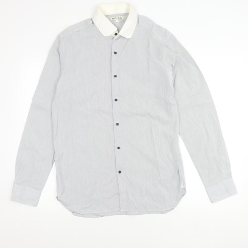 Reiss Men’s White Striped Long Sleeve Button-Up Shirt Size M