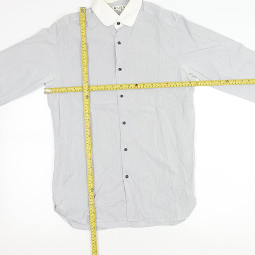 Reiss Men’s White Striped Long Sleeve Button-Up Shirt Size M