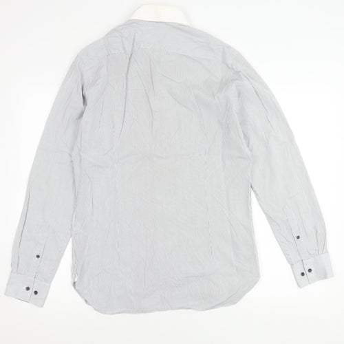 Reiss Men’s White Striped Long Sleeve Button-Up Shirt Size M