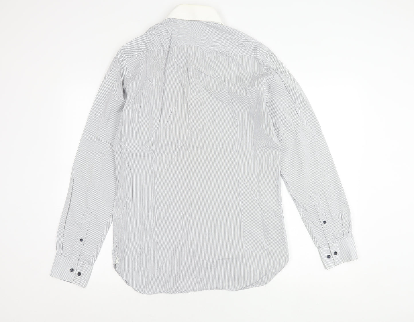 Reiss Men’s White Striped Long Sleeve Button-Up Shirt Size M