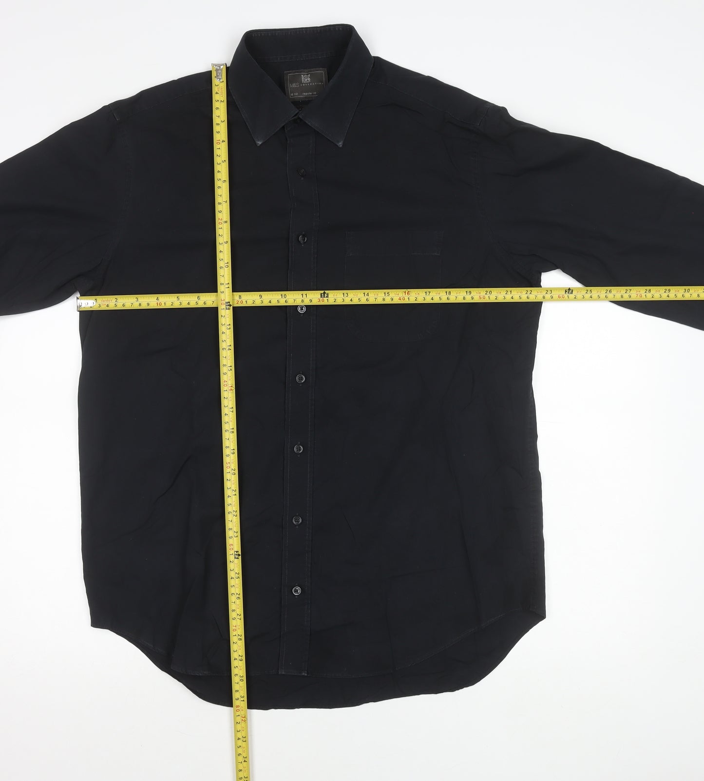 Marks and Spencer Men’s Black Regular Fit 16.5 Long Sleeve Cotton Shirt