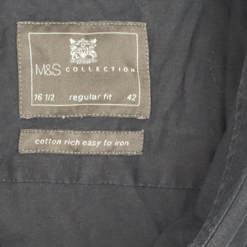 Marks and Spencer Men’s Black Regular Fit 16.5 Long Sleeve Cotton Shirt