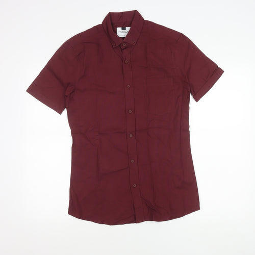 Topman Men’s Red Slim Fit Short Sleeve Button Down Polo Shirt Size S