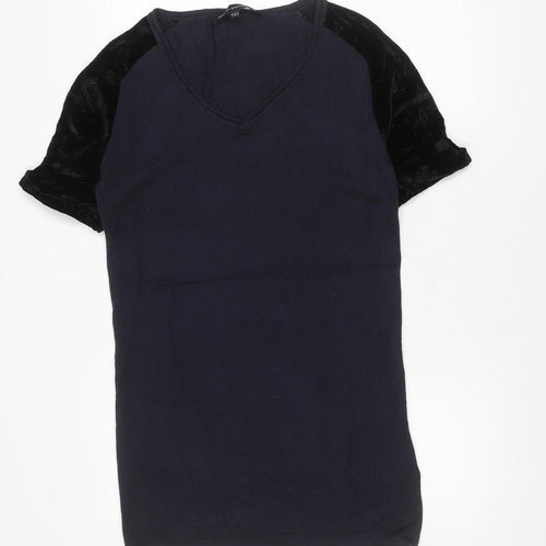 French Connection Womens Black Size 8 Viscose V-Neck Short Sleeve T-Shirt