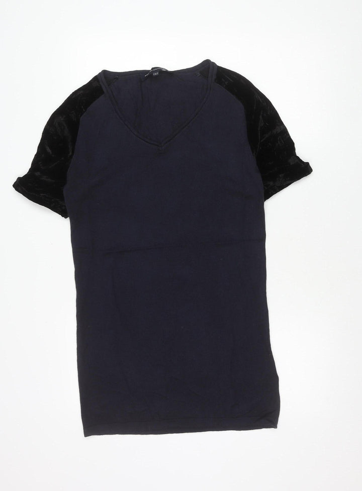 French Connection Womens Black Size 8 Viscose V-Neck Short Sleeve T-Shirt