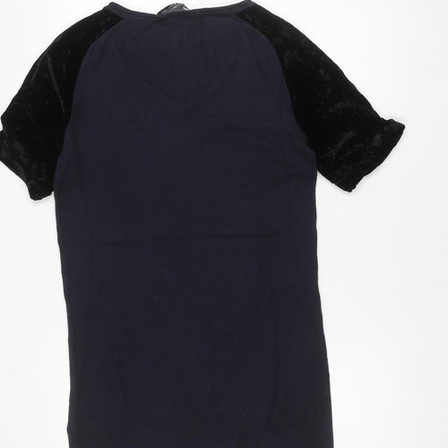 French Connection Womens Black Size 8 Viscose V-Neck Short Sleeve T-Shirt