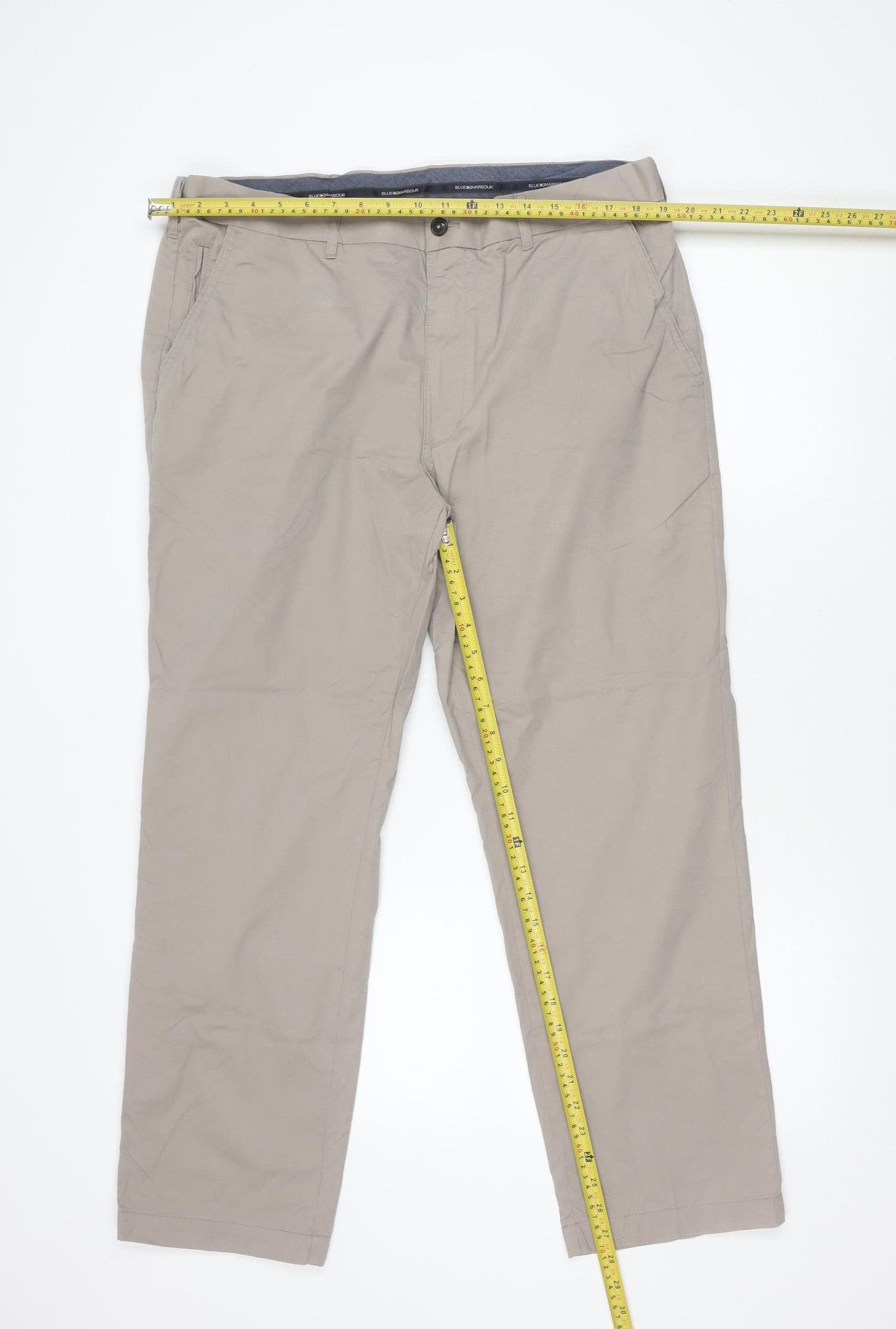 Marks and Spencer Blue Harbour Beige Chino Trousers Unisex Adults Size 20 Regular Straight Leg