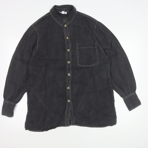 Topshop Womens Black Button-Up Shirt Long Sleeve UK 12 Casual