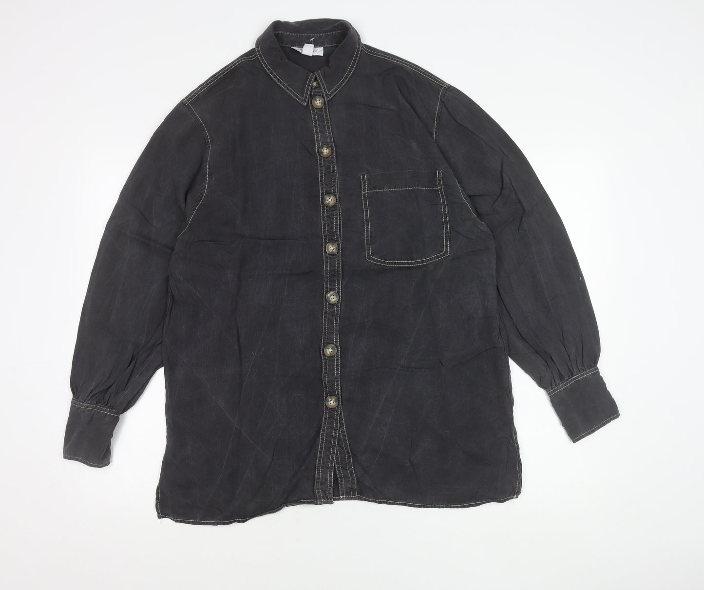 Topshop Womens Black Button-Up Shirt Long Sleeve UK 12 Casual