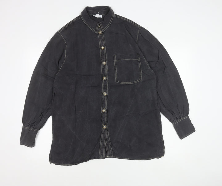 Topshop Womens Black Button-Up Shirt Long Sleeve UK 12 Casual