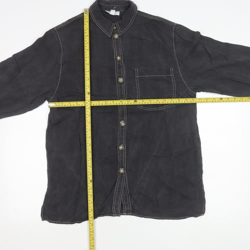Topshop Womens Black Button-Up Shirt Long Sleeve UK 12 Casual