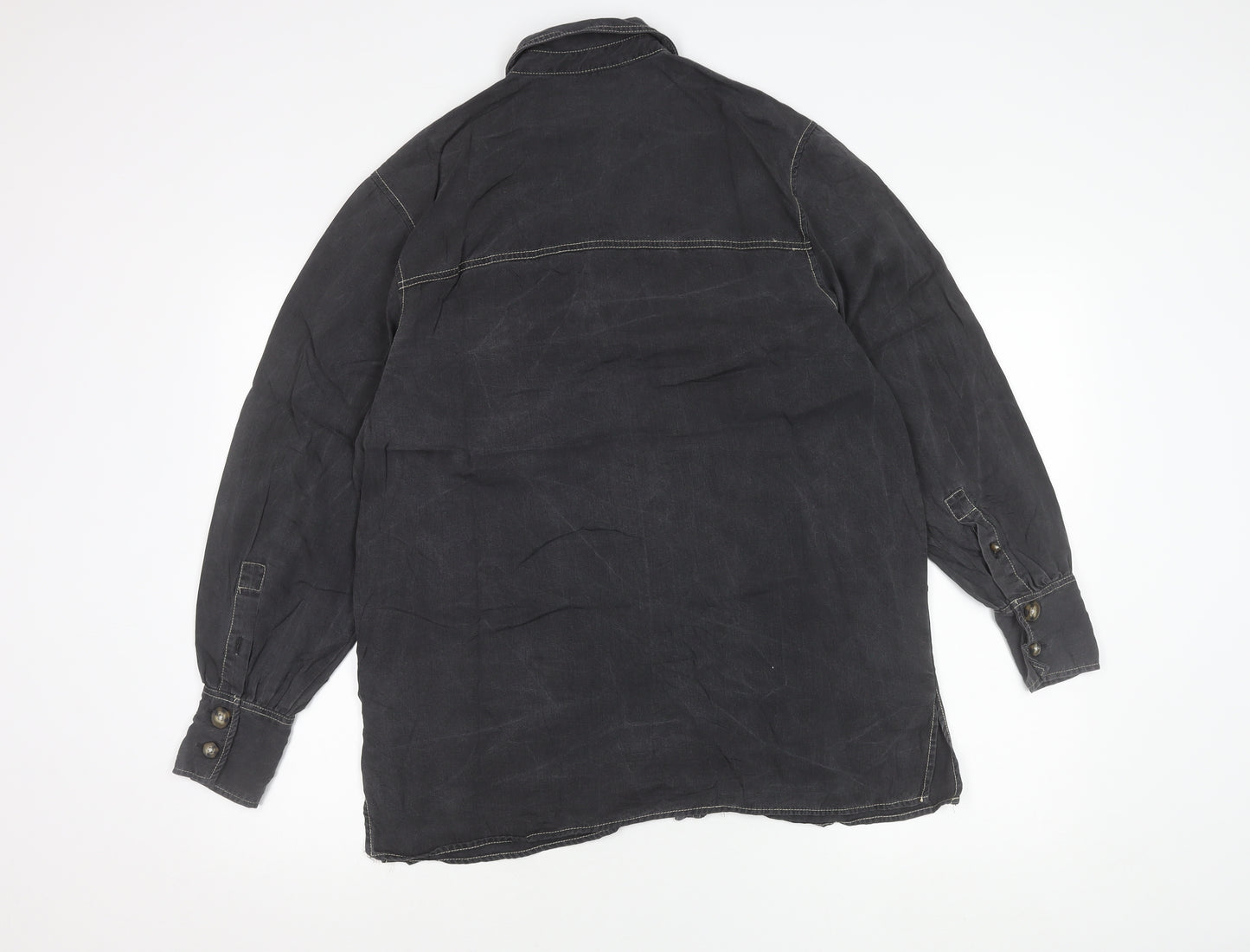 Topshop Womens Black Button-Up Shirt Long Sleeve UK 12 Casual