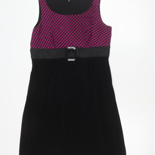 Annabelle Womens Black Pink Check Sheath Dress M Knee Length Belted
