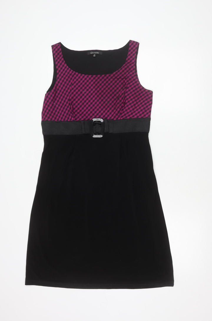 Annabelle Womens Black Pink Check Sheath Dress M Knee Length Belted