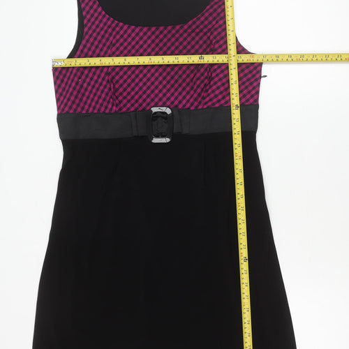 Annabelle Womens Black Pink Check Sheath Dress M Knee Length Belted